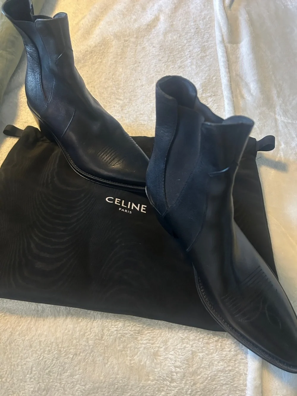 Celine Black Leather Pointed Chelsea Ankle Boots - Picture 2 of 7